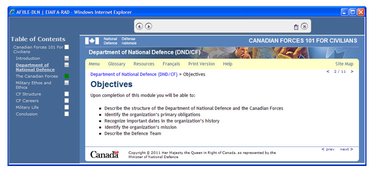 Example of a course interface