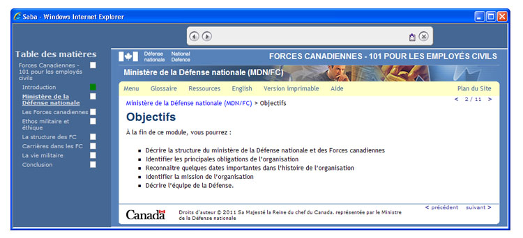 Exemple d'une interface de cours